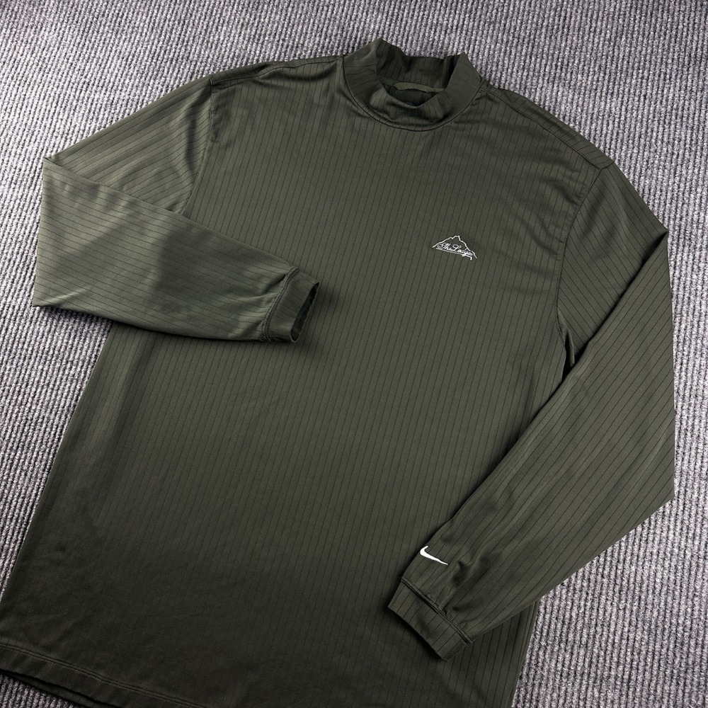 Nike Golf Mens XL NikeFit DRY Mock Neck Ribbed Long Sleeve Shirt Olive 3204